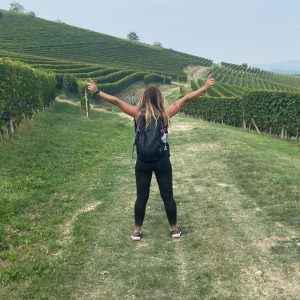 walk and wine tasting Vineyards with a girl during a hike