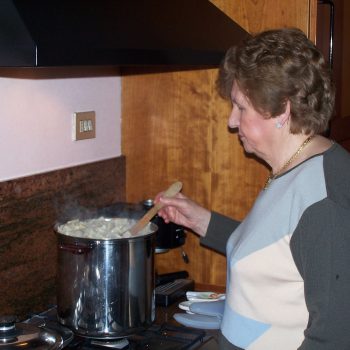 Agnolotti Grandma checks the cooking