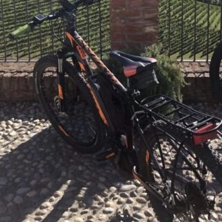 TOUR OF THE BAROLO BY BICYCLE Ebike in front of the Langhe hills